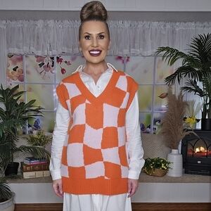 Sunset Orange/White Checker Sweater Vest